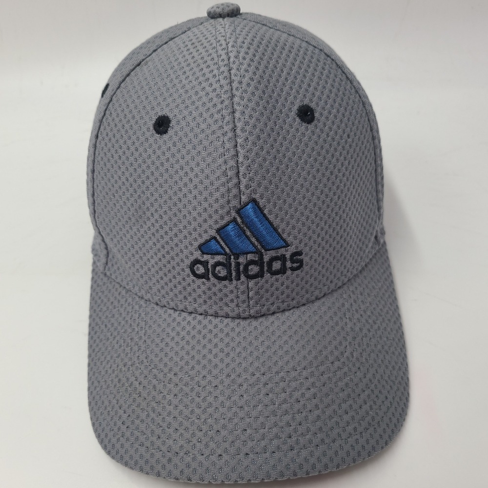 Adidas Hat Adjustable Gray Blue Black Logo Jersey Mesh Casual Golf Polyester Men